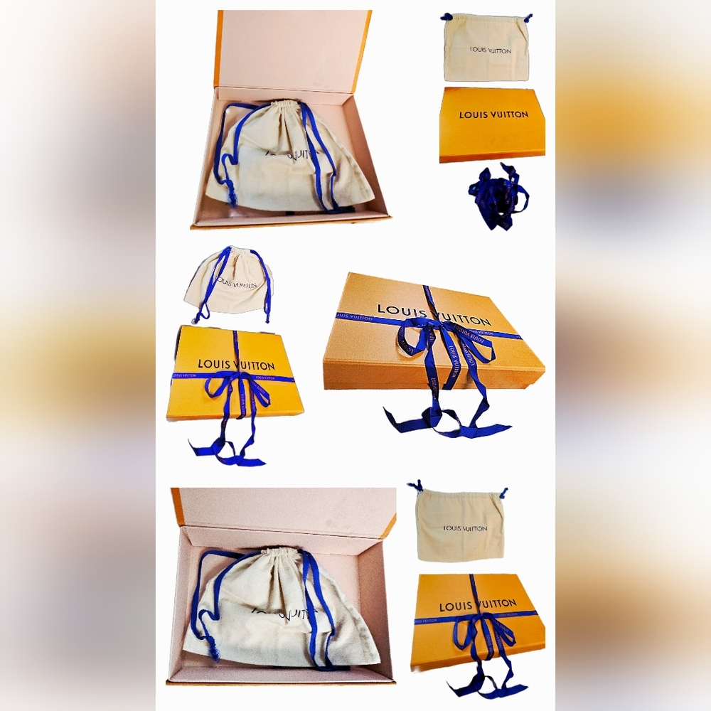 EUC Louis Vuitton Set Medium Orange Magnetic Box Drawstring Dust Bag Logo Ribbon - Picture 4 of 8
